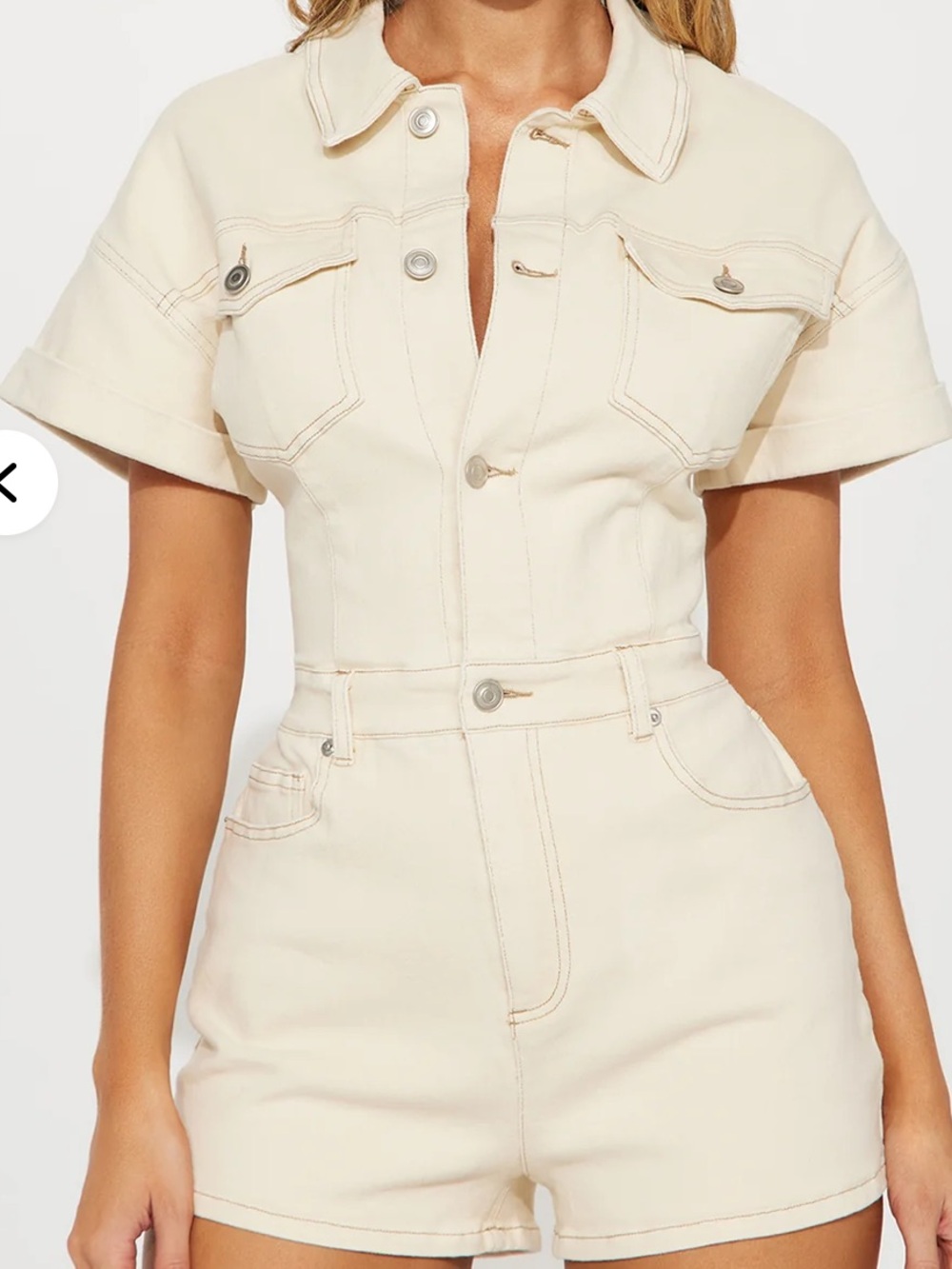 Fashion Nova Cream Short Denim Romper